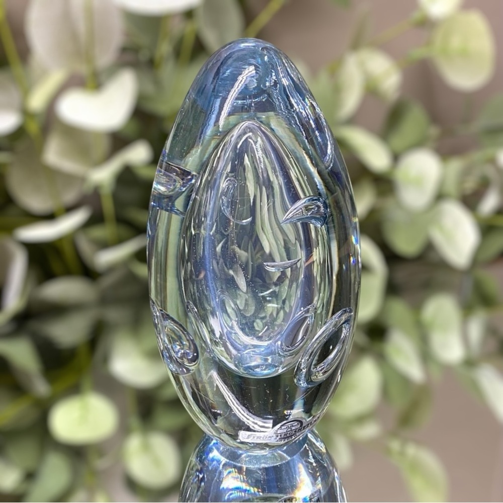 Strombergshyttan Sweden Glass Paperweight Rings Controlled Bubble Art Glass Egg
